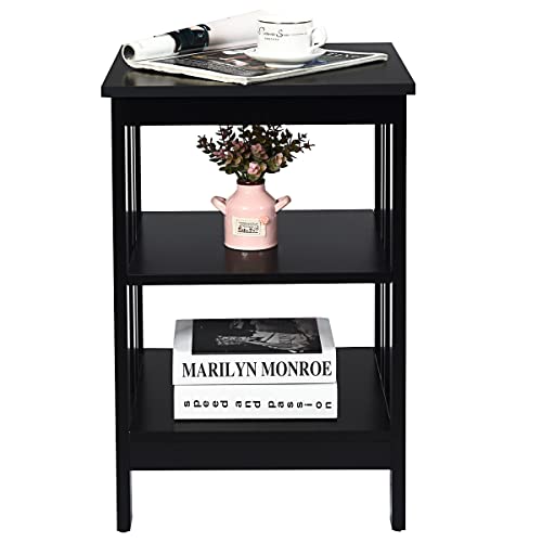 COSTWAY Mesita de Noche 3 Niveles Mesilla de Auxiliar Mesa de Café 40x40x61centímetros para Dormitorio Salón Sofá (Negro)