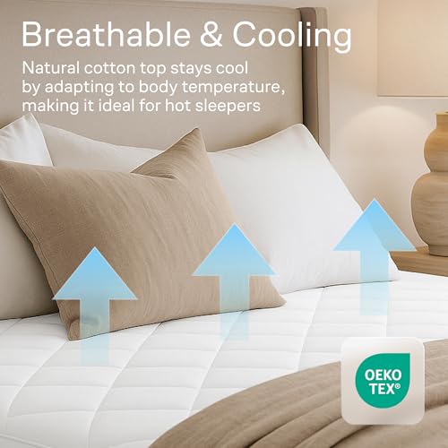 Image of Niagara Cotton Mattress Pad Twin 39x75 - Non Noisy Cooling Breathable Ultra Plush Absorbent Protector Extra Deep Fits 20 Inches Deep Mattress