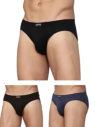 Levi's 011 Comfort Brief for Men | 100% Pure Cotton | Breathable | Durable | Anti-Roll Waistband | Extra Supportive Gusset | Dual Layer 3D Pouch | Tagless & Zero Irritation Comfort | Pack of 3