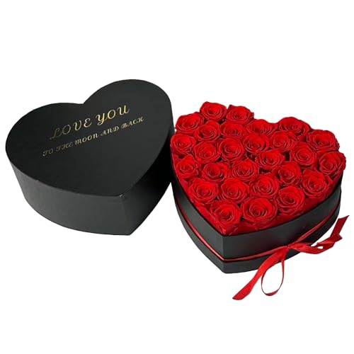 Preserved Roses Heart Shape Box Valentines Day Gifts for Her Mothers Day Forever Flowers (Red, 27 Roses) - Image 6