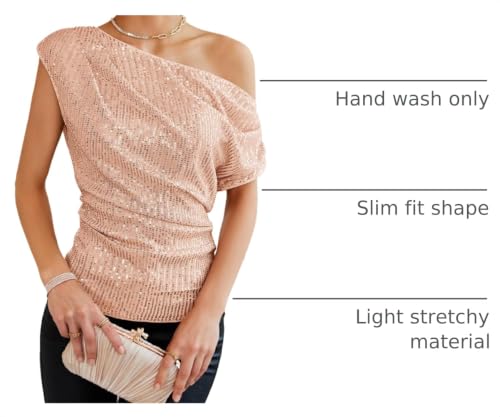 Image of GRACE KARIN One Shoulder Sequin Sparkly Tops for Women Ruched Asymmetrical Glitter Tops Slimming Sparkle Party Shirts