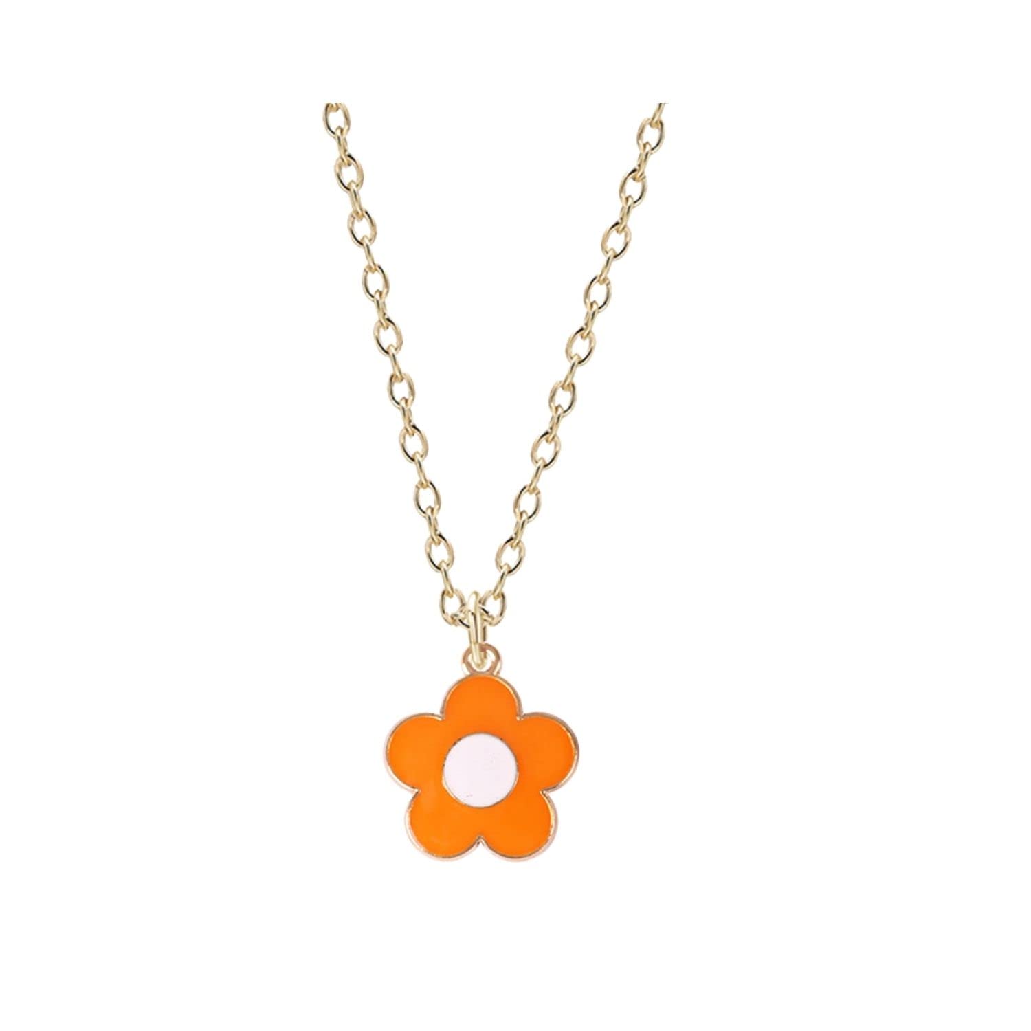 Fuqimanman20201-2 PCS Dainty Gold Preppy Love Heart Daisy Flower Pendant Necklace for Women，Cute Enamel Sunflowers Choker Jewelry，14K Gold Plated Stainless Steel Birthday Gift