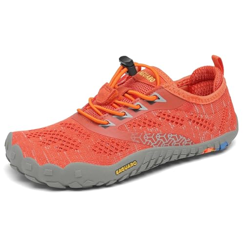 SAGUARO Scarpe Barfoot Minimaliste Bambini Ragazzi Ragazze Antiscivolo Scarpe Multisport per Trail Running/Corsa/Trekking/Palestra/Spiaggia/Scoglio/Immersione/Acqua, Arancia, 27 EU