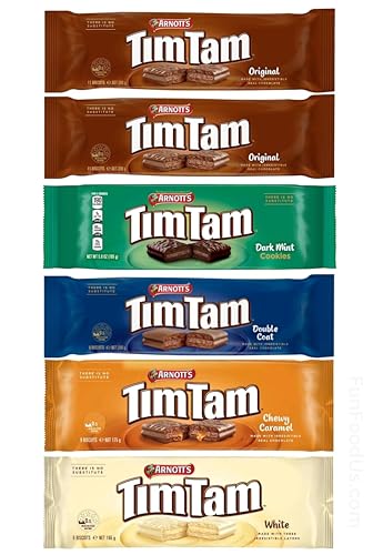 Simpler Tim Tam Chocolate Biscuits – 6 Packs Assortment - 2 Original, 1 Dark Mint, 1 Double Coat, 1 Chewy Caramel, 1 White – With Love From Australia