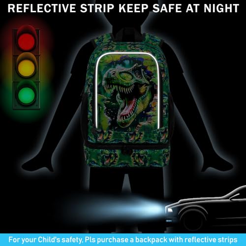 Image of 2 In 1 Dinosaur Backpack for Boys, 17 inch School Bookbag with Lunch Box, Kids Backpacks for Elementary Preschool Kindergarten (Green)