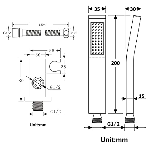 Set de regadera manual cuadrada LaseVe gris miniatura 3
