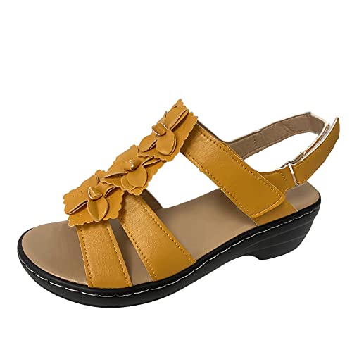 Zapatos de playa a la moda, multicolor, con puntera redonda, con gancho y plataforma, sandalias para mujer, talla 9, Amarillo, 38.5 EU