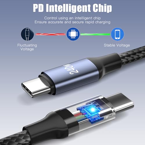 Image of 240W USB C to USB C Cable Coiled, Braided Type C Charger for Car 240W Fast Charging Cord Compatible with iPhone 17 16 15, iPad, Samsung Galaxy, Google Pixel, Moto, LG, TCL Phones