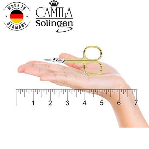Camila Solingen CS04 Professional Nail Cuticle Scissors, Hypoallergenic Gold Plated Sharp Curved Manicure Pedicure Grooming for Finger and Toe Nail Care. Made of Stainless Steel in Solingen, Germany