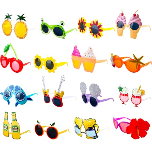 16 Pairs of Hawaiian Luau Party Sunglasses Summer Pool Tropical Beach Funny Sunglasses for Tropical Hawaii Party