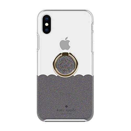 kate spade new york Gift Set Bundle for iPhone X/XS - Protective Black Multi Glitter/Clear Scalloped Hardshell and Stability Ring Stand (KS-GFTSET-060)