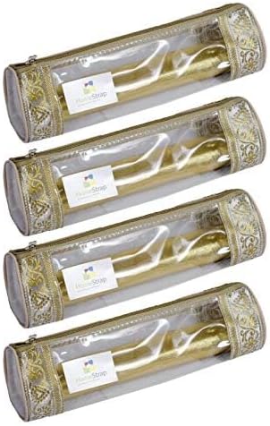 HomeStrap Set of 4 Transparent PVC Single Rod Bangle Storage Pouch | Bangle Box Organizer for Women | Bridal Jewellery, Chudi, Bangles Holder & Organizer | Golden