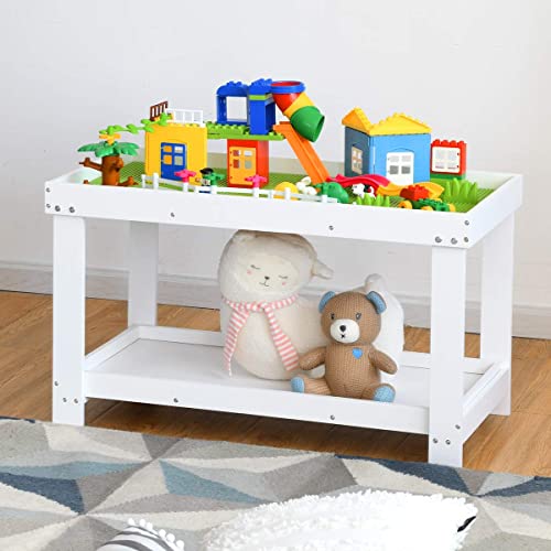 Costzon 2 In 1 Kids Activity Table W/Storage, Building Block Table W/Board For Bricks Crafts Arts Draw, Children Solid Wood Play Table Desk For Playroom, Preschool Toddler Boys & Girls Gift (White) #TOP1
