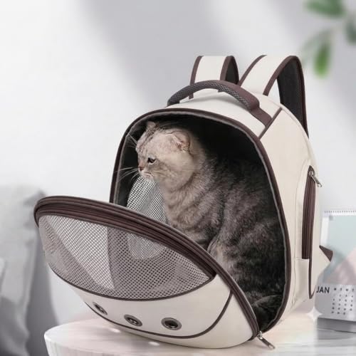 Image of Large Cat Backpack Carrier ExpandablePet Carrier Backpack for Small Medium Cats Fit Up to 18 Lbs, Foldable Puppy Backpack Carrier for Travel,Hiking (White, Brown)