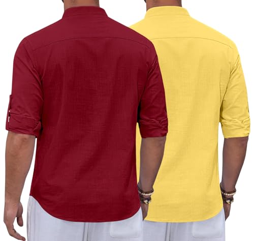 Image of Zombom Combo of Men's Casual Solid Cotton Polyester Blend Full Sleeve Straight Kurta Shirt (Pack of 2)