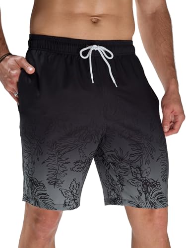 Arcweg Shorts de Baño Largos para Hombre - Secado Rápido, Múltiples Bolsillos, Ideales para Playa, Natación y Surf (Negro Gris Degradado) S