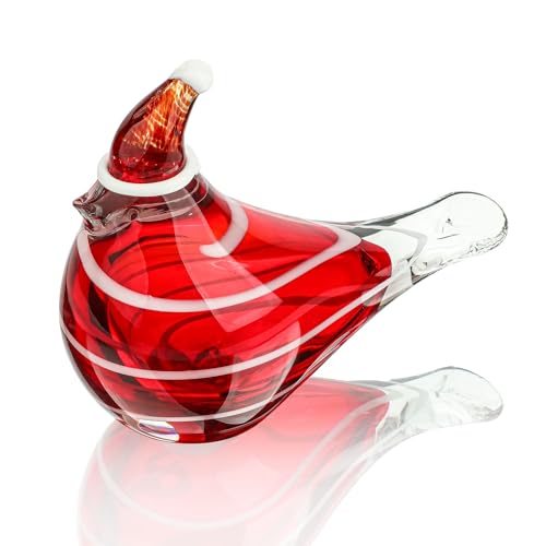 Qfkris Hand Blown Glass Cardinal Bird Figurine