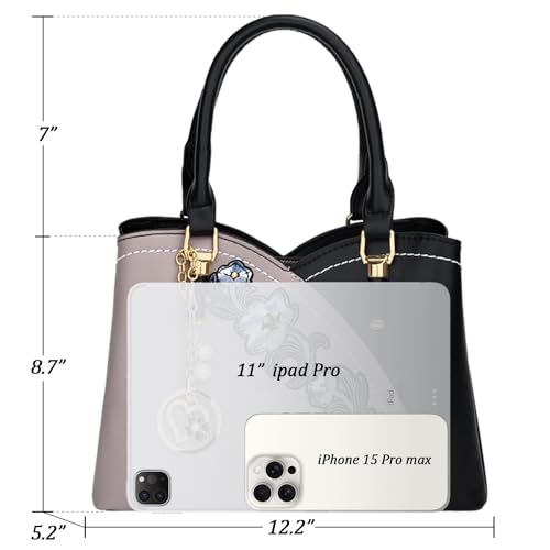 Image of KKXIU Triple Compartments Purses and Handbags for Women Fashion Ladies Satchel Shoulder Top Handle Bag