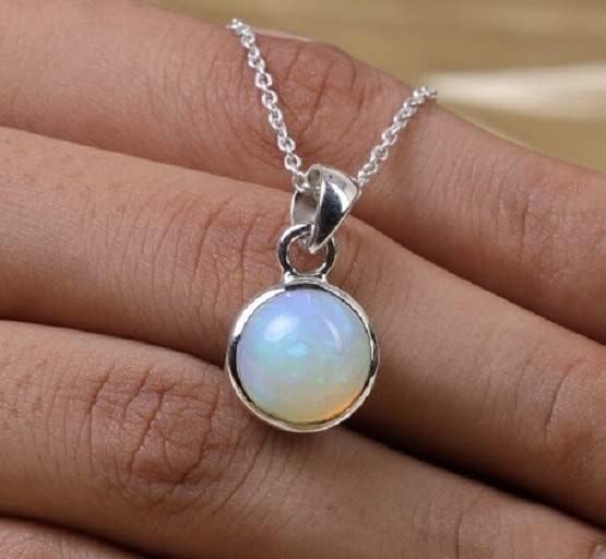 Miniatura 3 de Colgante de ópalo etíope redondo natural 925 collar de plata esterlina joyería de piedra natal de octubre, Gema, Ópalo etíope