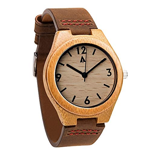 Treehut HUT005 Analog Quartz Wooden Bamboo Leather Strap Watch