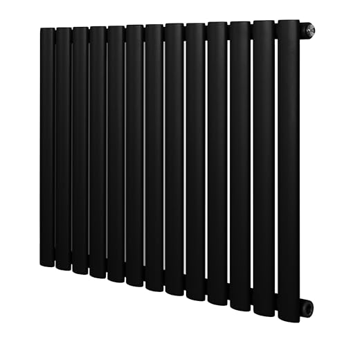 Radiador Ovalado de Columna Simple Negro 60 cm x 78 cm – Acero al Carbono 742 W |Radiador de Agua para Calefacción Eficiente | Soportes, Kit y Cepillo Incluidos – Garantía 15 Años