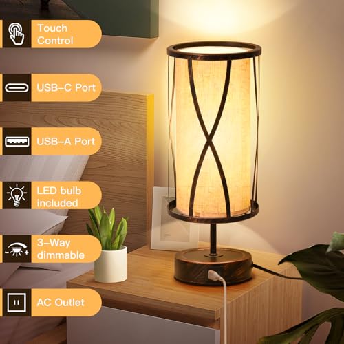 Lámparas de mesa de noche 2 unidades con LED y USB miniatura 2