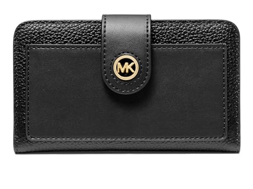 Michael Kors Mk Charm feminino bolso médio com aba dobrável, preto, Preto, Mk Charm bolso médio com aba dobrável