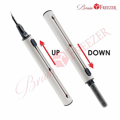 Image of Brain Freezer Earphone Earpod Cleaning Pen, Earbuds, Headphones, Wireless Earphones, 3-in-1 Multifunctional Cleaning Kit, Metal Pen, Sponge & Brush, Cleans Keyboards Laptops Mobiles, (White)