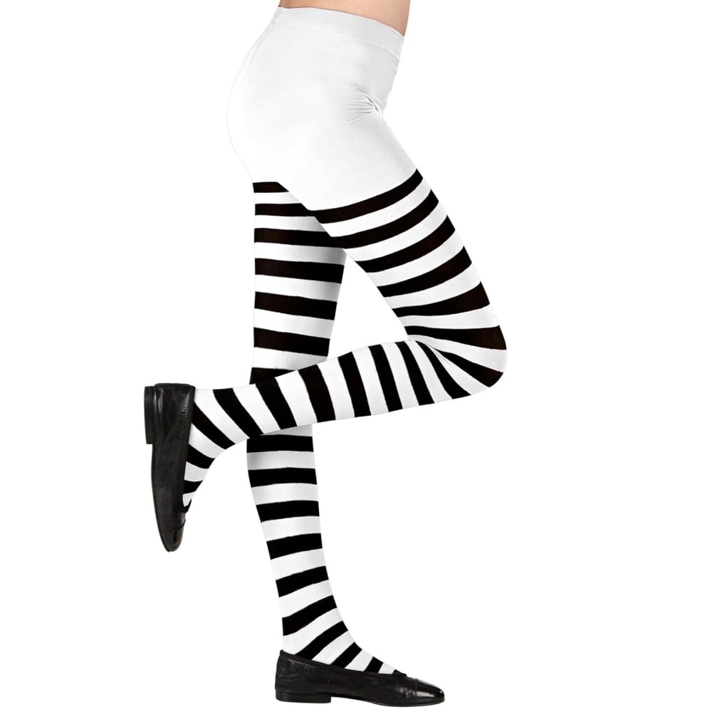 CARTOON calze collant rigate bianco/nero 70 den accessori travestimento halloween cosplay - 0122