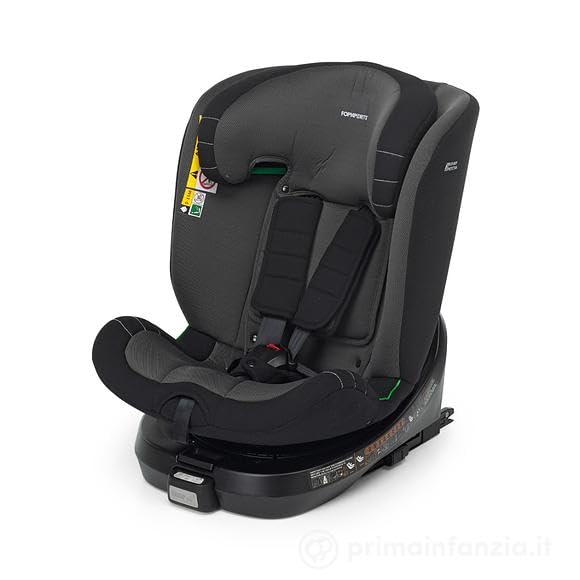 Foppapedretti Seggiolino Auto Iturn I-Size, Seduta Girevole a 360°, per bambini da 40 a 150 cm di altezza, 0-12 anni, conforme ECE R129, Fissaggio Dualfix (Isofix e non), Safe Body Protection, Nero