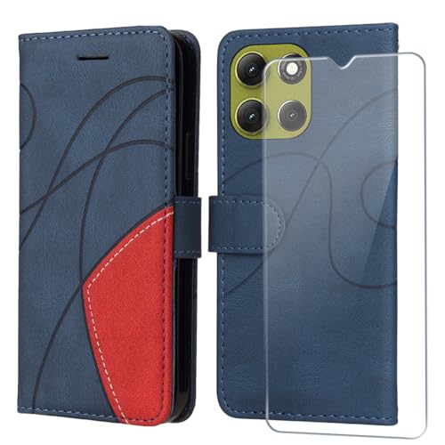 FHSYCR Hülle für Motorola Moto G86 5G Leder Handyhülle mit Bildschirmschutzfolie, mit Kartenfächer & Magnetverschluss, PU Flip Brieftasche Hülle Schutzhülle für Motorola Moto G86 5G - Blau