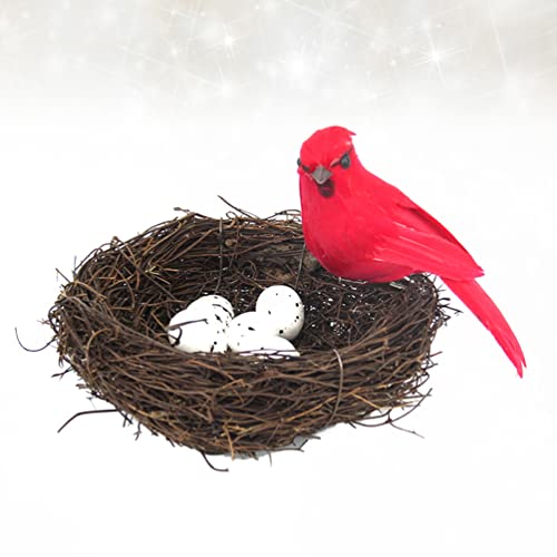 Image of VALICLUD Hand-Woven Rattan Bird Nest Set with Realistic Foam Decorative Bird Model Ornament for Home Office Party and Easter Decor 1.95 X 4.68 X 1.95 Inches