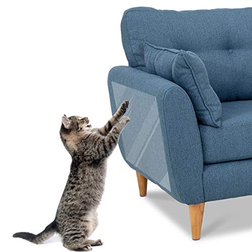 BKVESHI Antiarañazos Gato Sofa, Protector Muebles Gato, 6 Pcs Protector de Muebles Anti-arañazos, Transparente Cinta Adhesiva Doble Cara Gato, Protectores de Garra de Gato Autoadhesivo para Sofá Cover