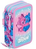 Clondo Astuccio Scuola 3 Scomparti Completo Per Stitch Fan - 46 Accessori Bambini - Kit Cancelleria con 3 Penne Gel Cancellabili, Pennarelli, Pastelli, Colla, Evidenziatore