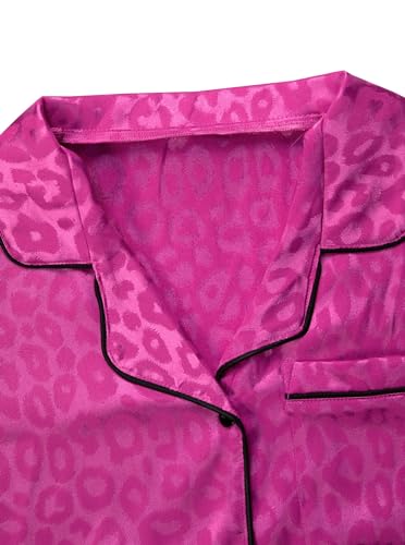 Image of Remidoo Womens Striped Silk Satin Short Sleeve Button Down Pajama Set 2 Piece Pjs Loungewear Pink XX-Large