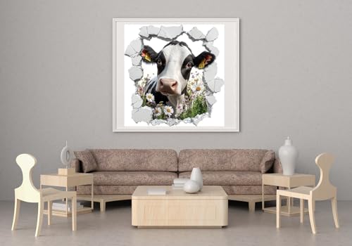 Image of Moohue Stamped Cross Stitch Kits for Adults Animal Cow Flowers 14CT Pre Printed Cross Stitch Kits for Beginners (Animal Cow Flowers)