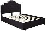 Christopher Knight Home Gentry Queen-Size Bed Frame Fully-Upholstered Button-Tufted Black