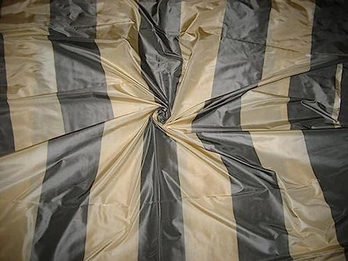 Tissu taffetas de soie rayures argentées et ivoire pour haute couture
