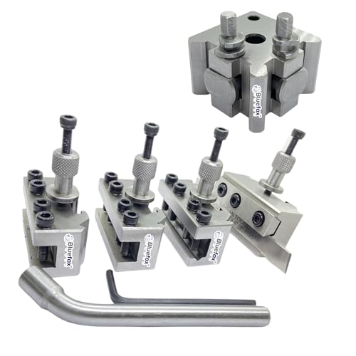 Quick-Change Tool Post Set, 5 Pieces, T37 Model, Compatible with Myford ML7 Super 7 Lathe | Center Height 90-115| 7/16" Bore Block + 2 Standard Holders + Boring Holder + Parting Holder