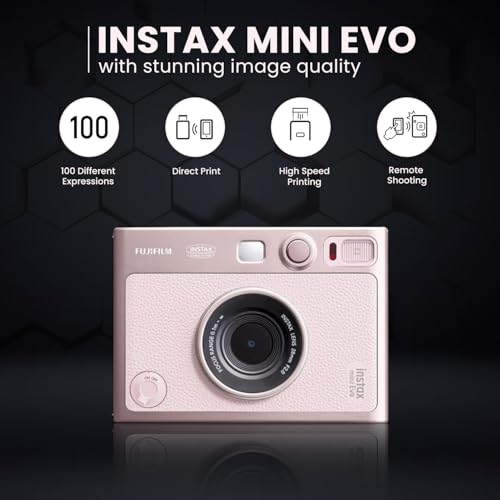 Image of Fujifilm Instant Mini EVO Hybrid Camera Bundle with 20 Instant Film Sheets + 32GB Memory Card + Carrying Case + Flex Tripod + BluebirdSales Cleaning Cloth (Gentle Pink)
