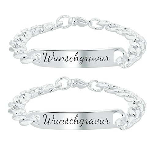 Partnerarmbänder mit Gravur, Armband Damen Herren, Set selber machen, personalisierte Geschenke, Freundschaftsarmbänder, Jahrestag Geschenk für Ihn, Partner Geschenke, Armbänder Liebe (Silber)