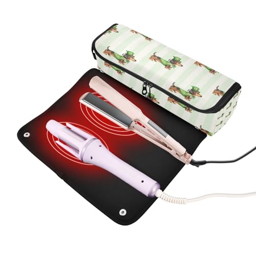 Estuche de viaje 2 en 1 para planchas y rizadores de cabello con piso resistente al calor y cierre con cremallera, grande para herramientas calientes y estilizadores miniatura 2