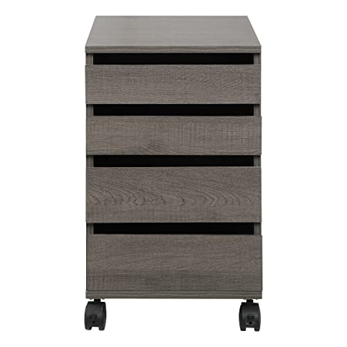 Image of OSP Home Furnishings Holly 4-Drawer Mobile Storage Cart for Home Office, Farm Brown Oak Finish