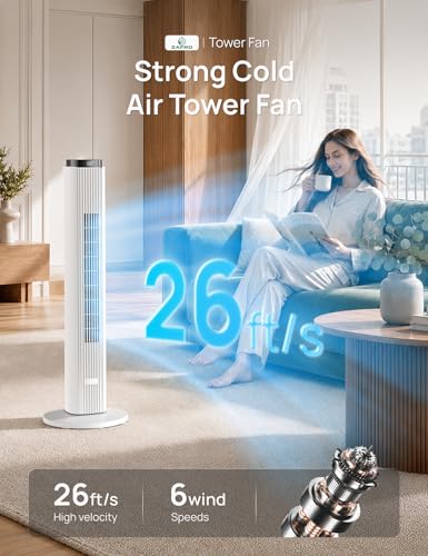 Image of ZAFRO Tower Fan for Bedroom, 28dB Quiet Floor Fan with 6 Speeds, 4 Modes, Remote, 90 Oscillation & 12H Timer 37 inch Standing Fan for Home, Living Room & Office, Matte-White