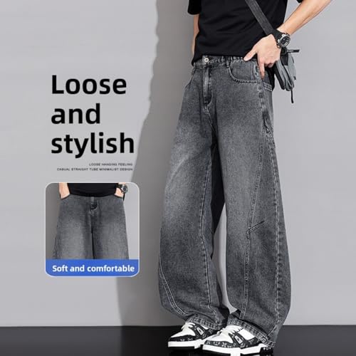 Men's Wide Leg Patchwork Jeans Summer Thin Loose Fit Breathable Retro Casual Pants2