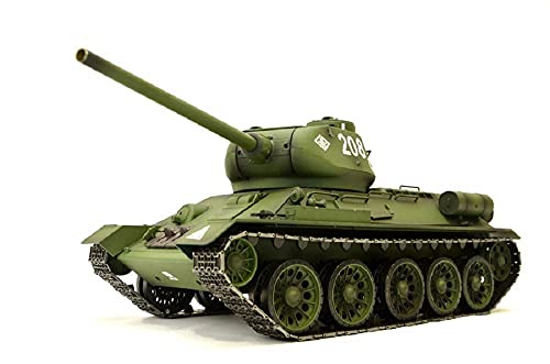 ES-TOYS RC Panzer Ferngesteuert mit Schussfunktion Russischer T-34/85 1:16 Heng Long -Rauch&Sound + 2,4Ghz - Pro Modell - Mit Metallgetriebe, Metallketten und Metallr&auml;der - V7.0