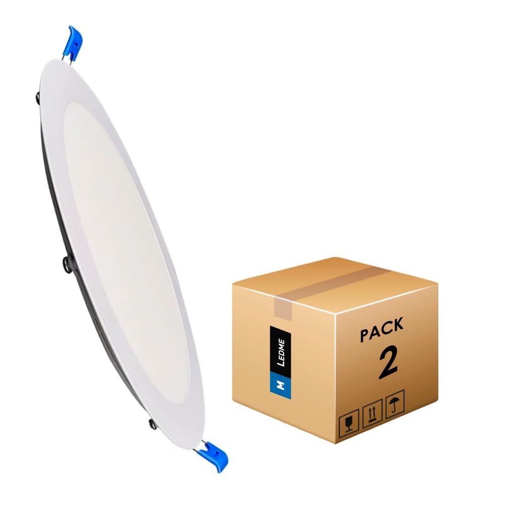 M Ledme - Pack 2, Downlight LED 220mm 20W, 2000 lúmenes, Panel Redondo Extraplano, Color Luz fría (6000k), Corte estándar 205 mm, Driver incluido, LM5551.
