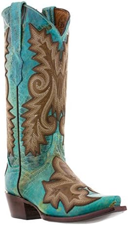 Women's Turquoise Ancona Western Leather Cowboy Cowgirl Rodeo Boots 7.5 Medium (B,M)