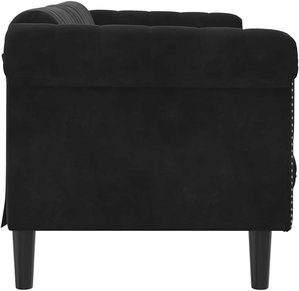Sofa Black Velvet 3-Seater Stylish Piece Sofa Rectangular Living Room Furniture