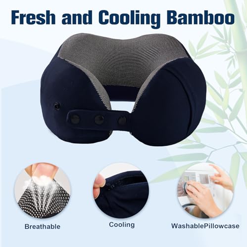 Image of Cirorld Neck Pillow for Traveling, Travel Pillows for Airplanes,100% Pure Memory Foam Travel Neck Pillow, Adjustable Flight Pillow, Portable Plane Accessories with Eye Mask, Earplugs, Carry Bag